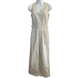 J Crew Point Sur Women's Blue Striped Tailored Jumpsuit Size 00 Wide Leg Blue